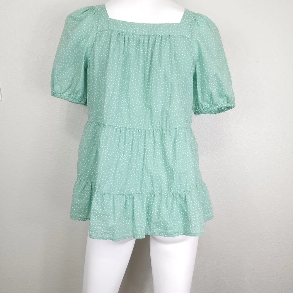 Loft‎ Dotted Lacy Tiered Square Neck  Top Size XS